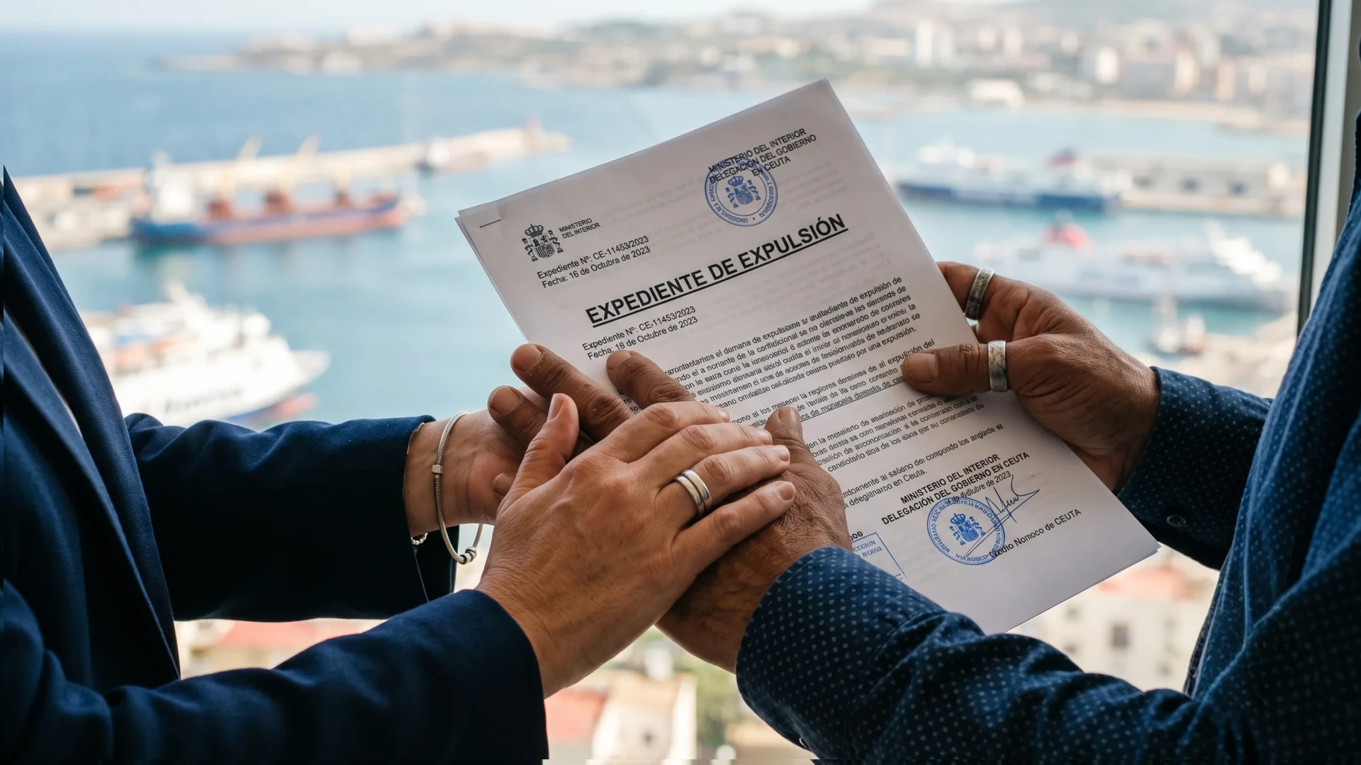imagen de la mano de un abogado sobre la mano de una persona que ha recibido una notificación de expulsión